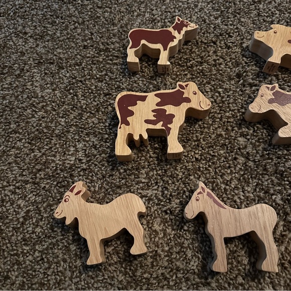 Lanka Kade Natural Wood Farm Animal Set of 7 Cow Sheep‎ Pig Goat Montessori Toys - Picture 2 of 8